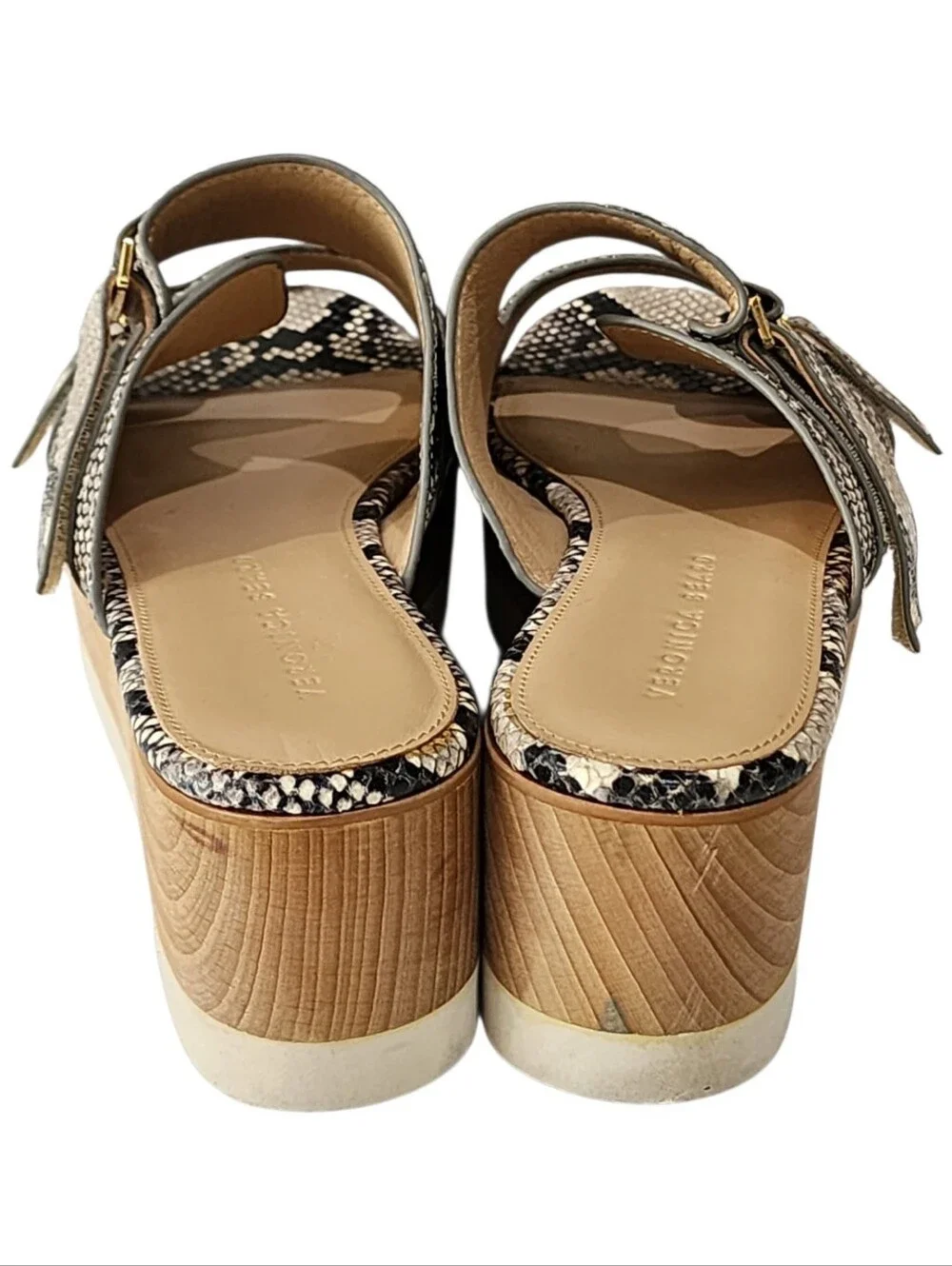 Veronica Beard Snakeskin Platform Slide Sandals Black Cream Flatform Size 10M